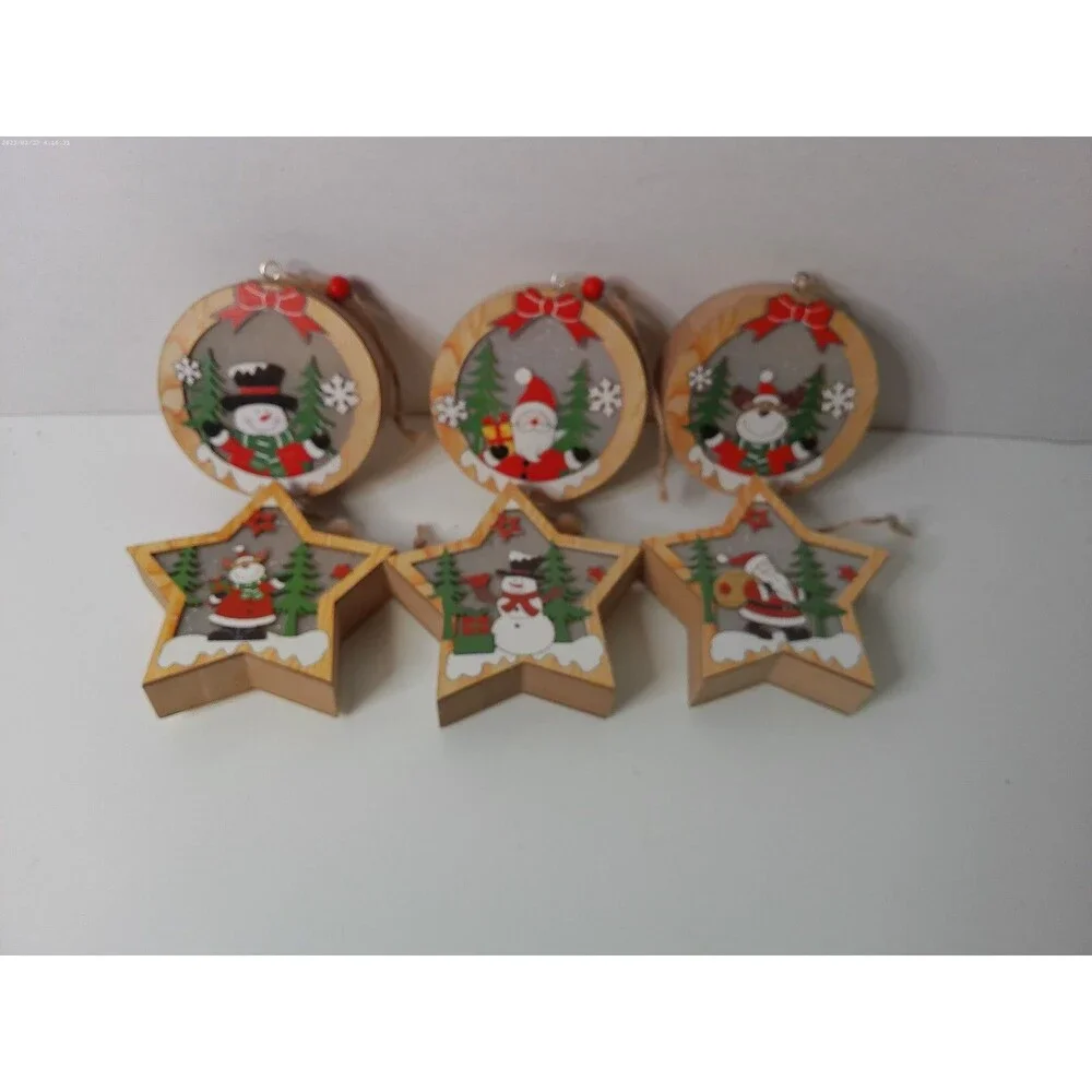 Wood Light Up Ornaments Lot Of 6
